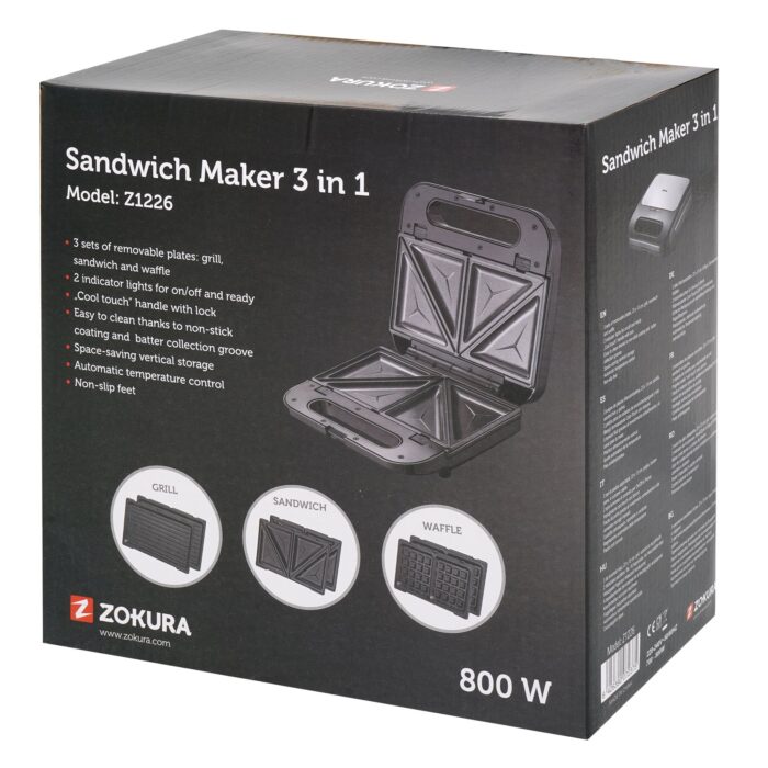 Sandwich-maker 3 in 1, 2 felii, 800W - Zokura - imagine 11