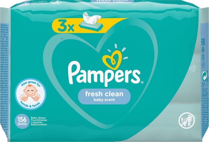 Servetele umede Pampers Fresh Clean, 3 pachete x 52, 156 buc - imagine 1