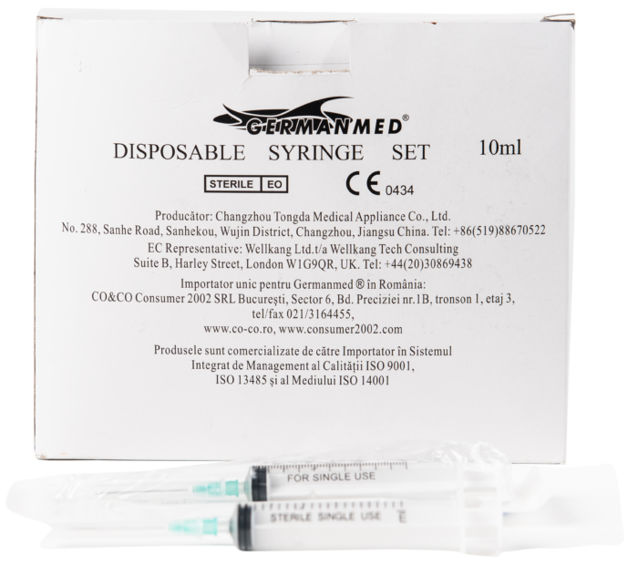 Seringa 10ml, sterila, de unica folosinta, Germanmed, din 3 parti, cu ac - imagine 2