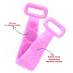 Perie de corp tip banda 2in1 pentru baie, din silicon pentru curatare, exfoliere si masaj corporal, roz 70 cm - imagine 2
