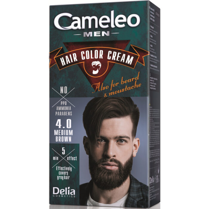 Vopsea pentru par, barba, mustata Cameleo Men saten mediu 4.0, Delia Cosmetics, 30 ml - imagine 2