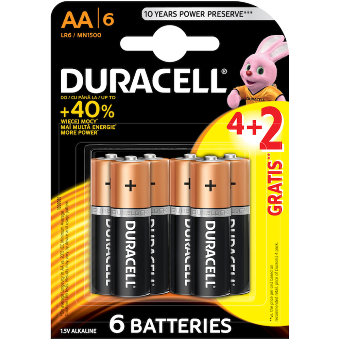 Baterii Alcaline Duracell Basic AA, 4+2 buc - imagine 1
