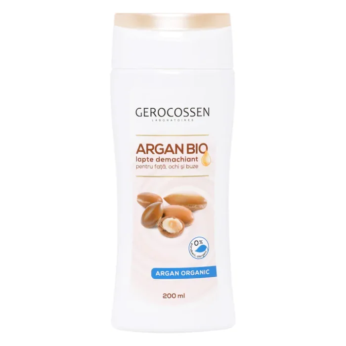Lapte demachiant cu ulei de argan organic Gerocossen Argan Bio pentru fata, ochi si buze, 200 ml - imagine 1