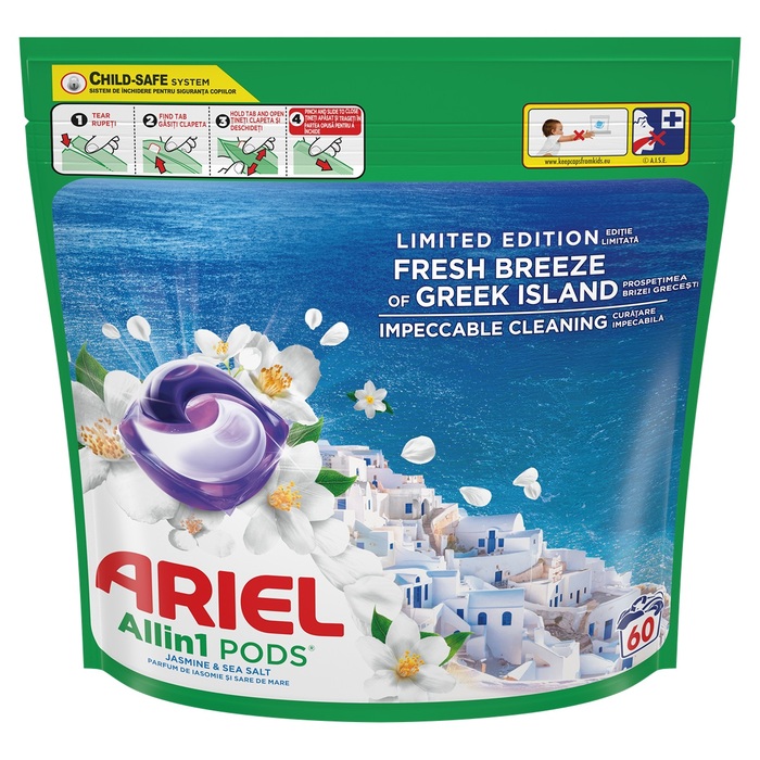 ariel 60 Detergent de rufe capsule Ariel Allin 1 PODS Fresh Breeze of Greek Island, 60 Spalari - imagine 1