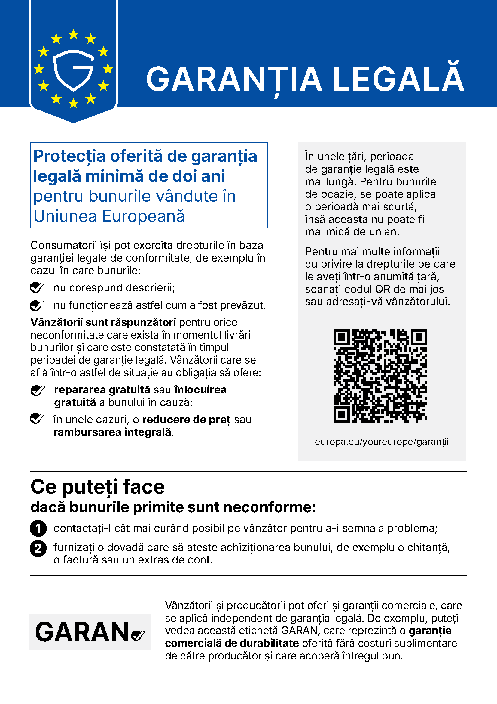 Notificarea armonizată UE privind garanția legală de conformitate – minimum 2 ani pentru bunurile cumpărate