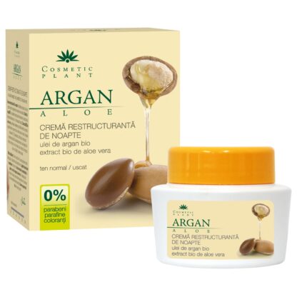 Crema restructuranta de noapte Cosmetic Plant cu ulei de argan bio si extract bio de aloe vera, 50 ml