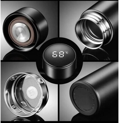 Termos, cu afisaj Led cu ecran tactil, indicator de temperatura, otel inoxidabil, sticla inteligenta, pentru cald sau rece, 500ml, Negru – imagine 2