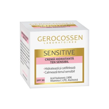 Crema hidratanta ten sensibil SPF 30 cu Acid Hyaluronic LMW, Vitamina C Lipozomala, Alantoina si Aloe Vera gama Sensitive 50 ml Gerocossen
