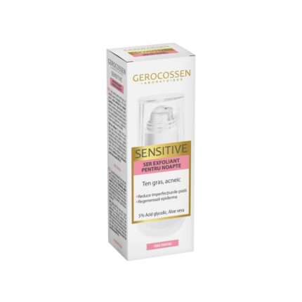 Ser exfoliant pentru noapte ten gras, acneic, cu Acid Glycolic si Aloe Vera, Sensitive 30 ml Gerocossen