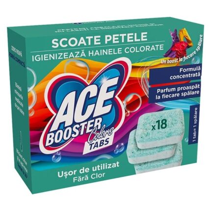Solutie pentru indepartat petele, ACE Booster Colors Tabs, tablete, fara clor, 18 buc