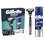 Set cadou Gillette Mach3: Aparat de ras + Gel de ras cu efect calmant, 75 ml + Cutie reutilizabila