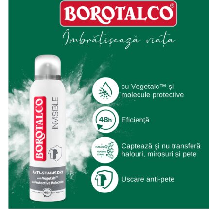 Deodorant Spray Antiperspirant Borotalco Invisible Clasic Grey, 150 ml – imagine 2