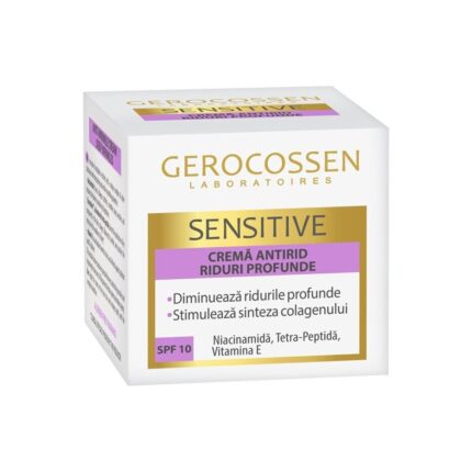 Crema antirid riduri profunde SPF 10 cu Niacinamida, Tetra Pettida si Vitamina E, Sensitive 50 ml Gerocossen