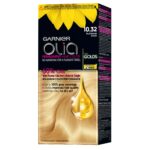 Vopsea de par permanenta fara amoniac Garnier Olia 10.32 Blond Foarte Deschis Auriu Platinat, 112ml