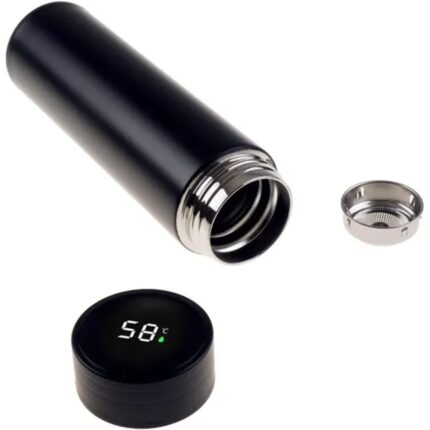 Termos, cu afisaj Led cu ecran tactil, indicator de temperatura, otel inoxidabil, sticla inteligenta, pentru cald sau rece, 500ml, Negru
