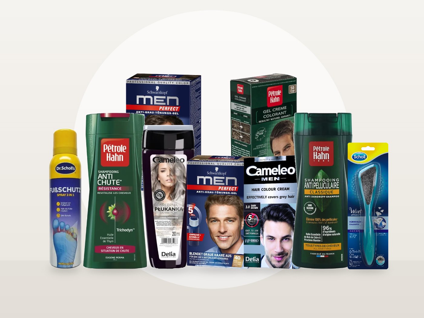 Produse Scholl, Petrole Hahn, Delia Cameleo și gel colorant Schwarzkopf Men Perfect